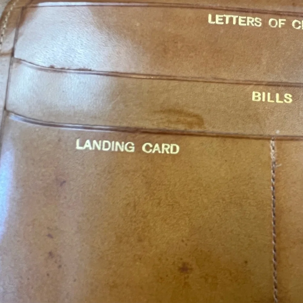 Vintage Old Travel Wallet Gold Lettering Passport Landing Card Luggage Ticket